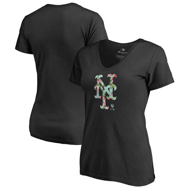 Women New York Mets Fanatics Branded Lovely Plus Size V Neck T-Shirt Black Fyun